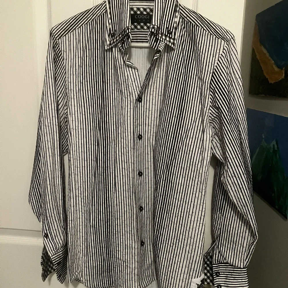 Men’s COOGI Monochrome Striped Shirt size S - Picture 1 of 6